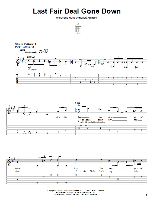 Last Fair Deal Gone Down (Easy Guitar Tab) von Robert Johnson