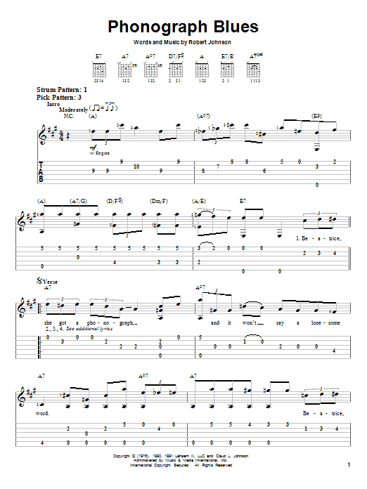 Phonograph Blues (Easy Guitar Tab) von Robert Johnson
