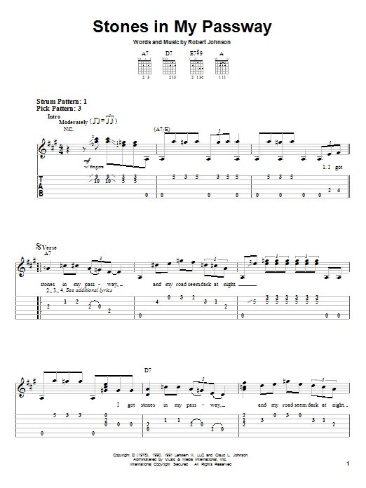 Stones In My Passway (Easy Guitar Tab) von Robert Johnson