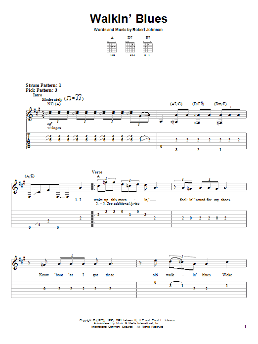 Walkin' Blues (Easy Guitar Tab) von Robert Johnson