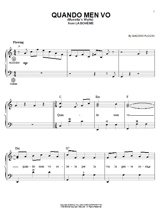 Quando Men Vo (Mussetta's Waltz) (Accordion) von Giacomo Puccini