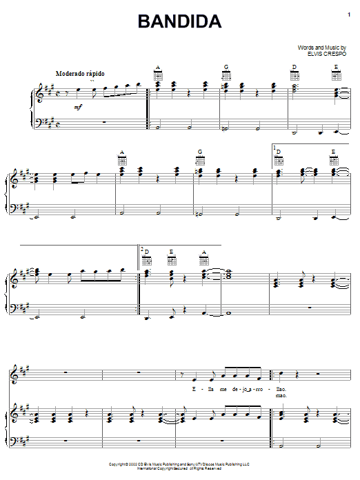 Bandida (Piano, Vocal & Guitar Chords (Right-Hand Melody)) von Elvis Crespo