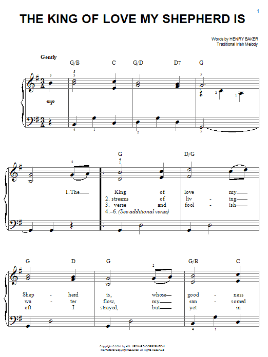 The King Of Love My Shepherd Is (Easy Piano) von Henry Williams Baker