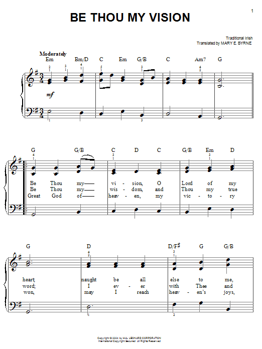 Be Thou My Vision (Easy Piano) von Mary E. Byrne