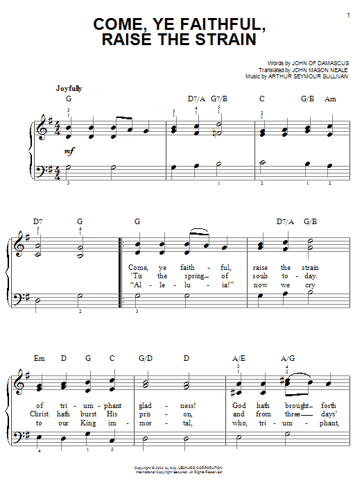 Come, Ye Faithful, Raise The Strain (Easy Piano) von John Mason Neale