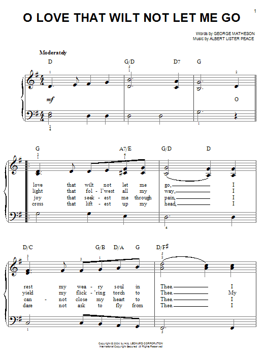 O Love That Wilt Not Let Me Go (Easy Piano) von George Matheson