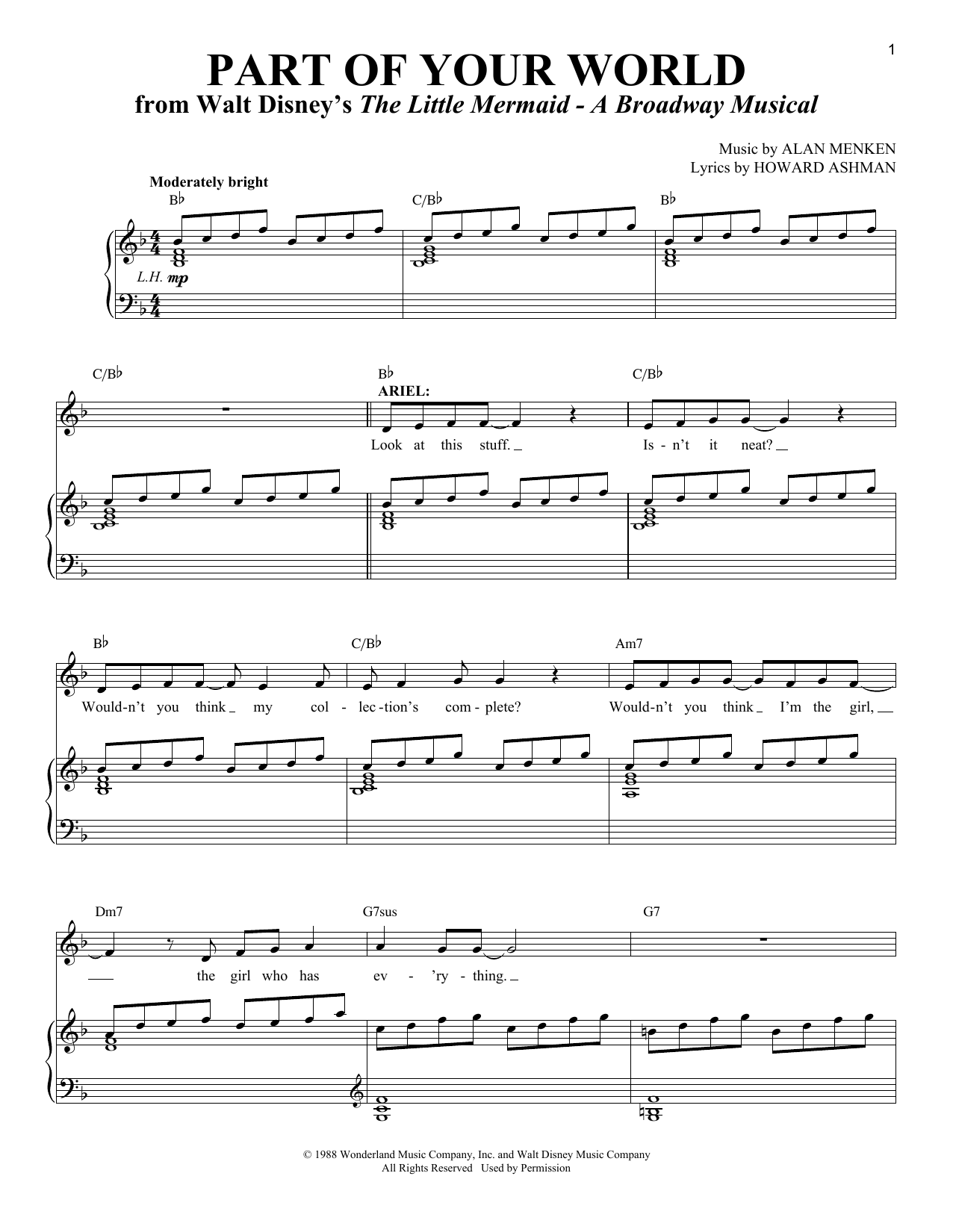 Part Of Your World (from The Little Mermaid) (Piano, Vocal & Guitar Chords (Right-Hand Melody)) von Alan Menken & Howard Ashman