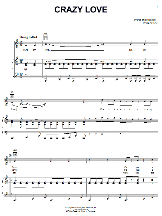 Crazy Love (Piano, Vocal & Guitar Chords (Right-Hand Melody)) von Paul Anka