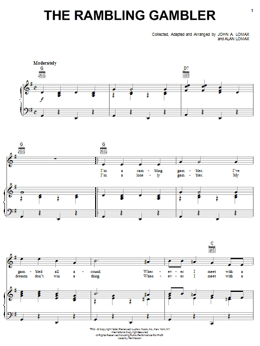 The Rambling Gambler (Piano, Vocal & Guitar Chords (Right-Hand Melody)) von Alan Lomax