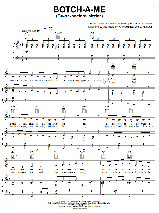 Botch-A-Me (Ba-Ba-Baciami Piccina) (Piano, Vocal & Guitar Chords (Right-Hand Melody)) von Rosemary Clooney