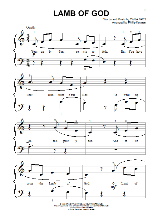 Lamb Of God (arr. Phillip Keveren) (Big Note Piano) von Twila Paris