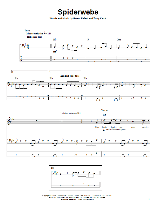 Spiderwebs (Bass Guitar Tab) von No Doubt