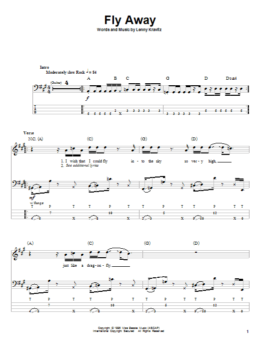 Fly Away (Bass Guitar Tab) von Lenny Kravitz