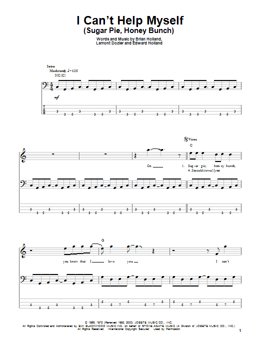 I Can't Help Myself (Sugar Pie, Honey Bunch) (Bass Guitar Tab) von The Four Tops