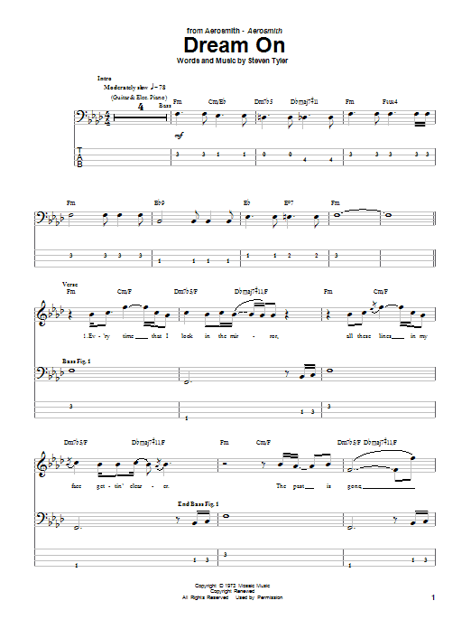 Dream On (Bass Guitar Tab) von Aerosmith