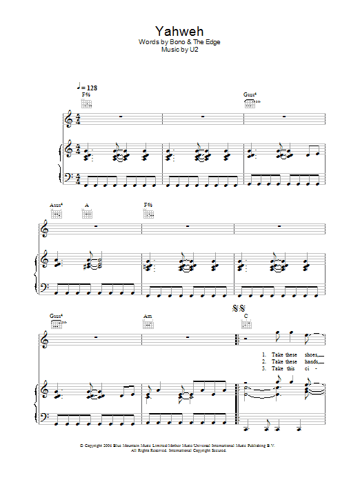 Yahweh (Piano, Vocal & Guitar Chords) von U2