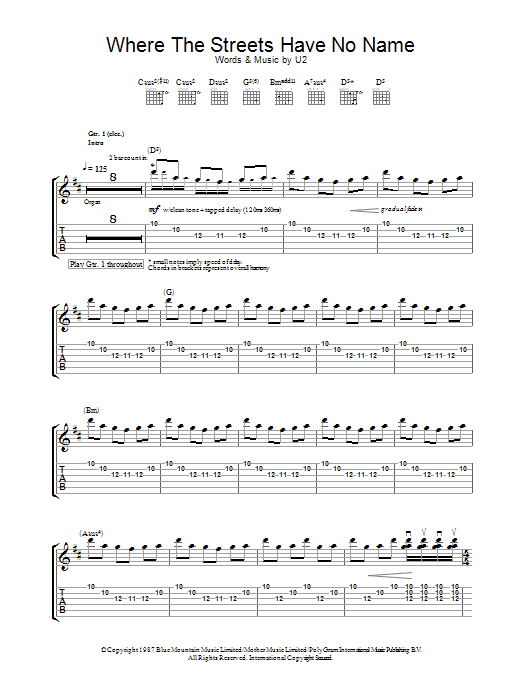 Where The Streets Have No Name (Guitar Tab) von U2