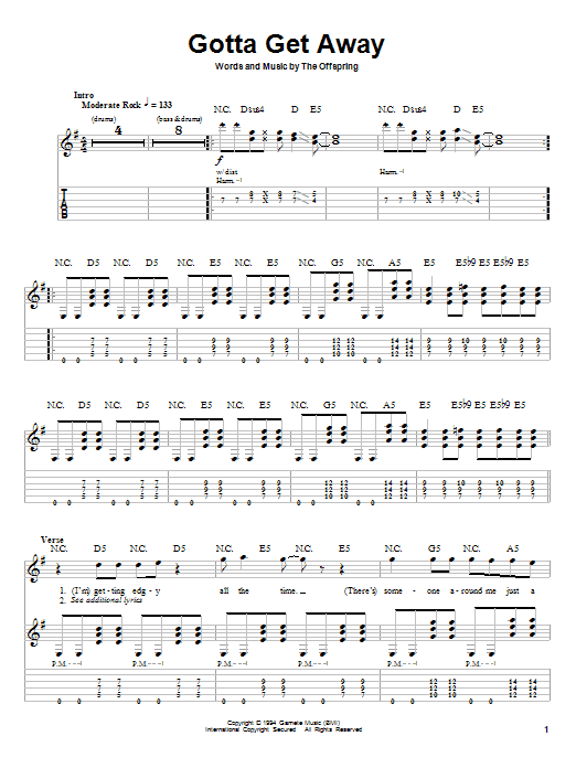 Gotta Get Away (Guitar Tab (Single Guitar)) von The Offspring