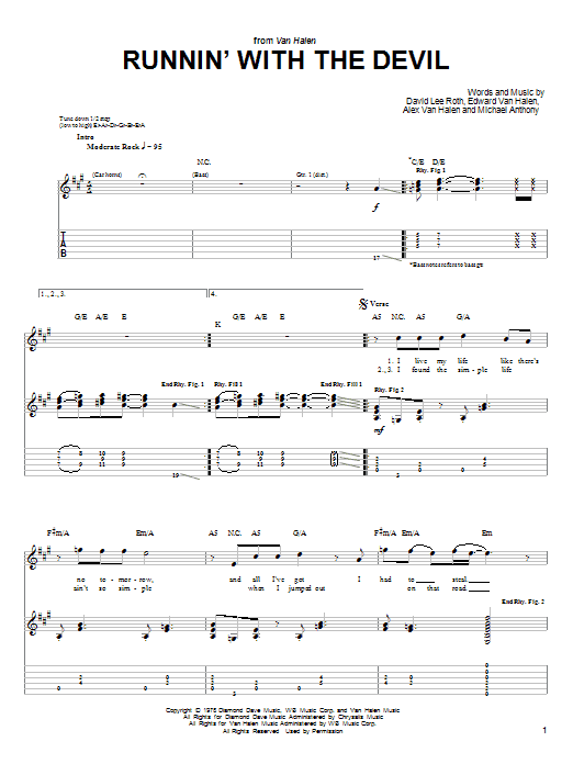 Runnin' With The Devil (Easy Guitar Tab) von Van Halen