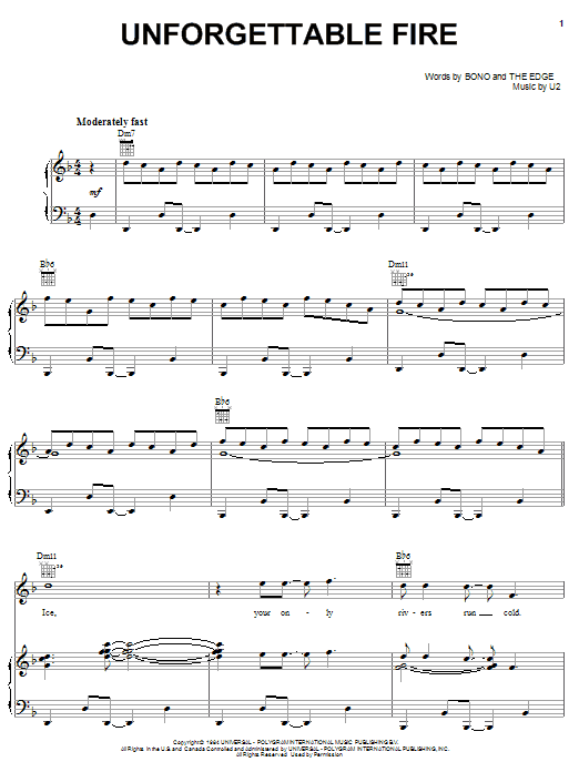 Unforgettable Fire (Piano, Vocal & Guitar Chords (Right-Hand Melody)) von U2