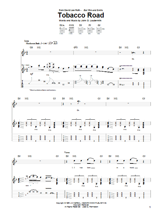 Tobacco Road (Guitar Tab) von David Lee Roth