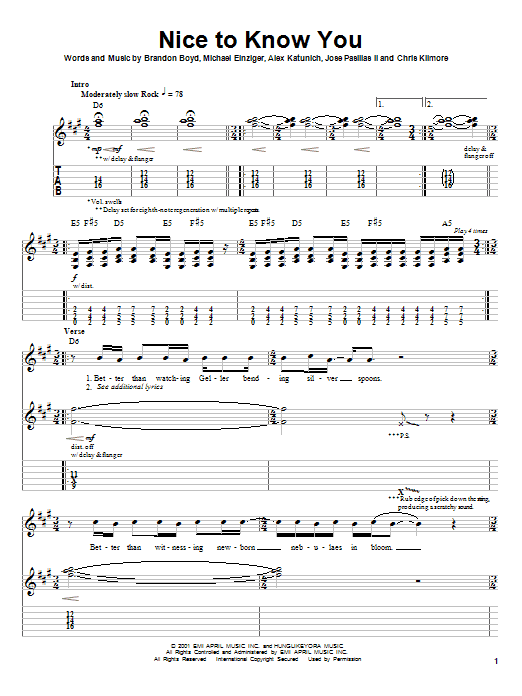 Nice To Know You (Guitar Tab) von Incubus