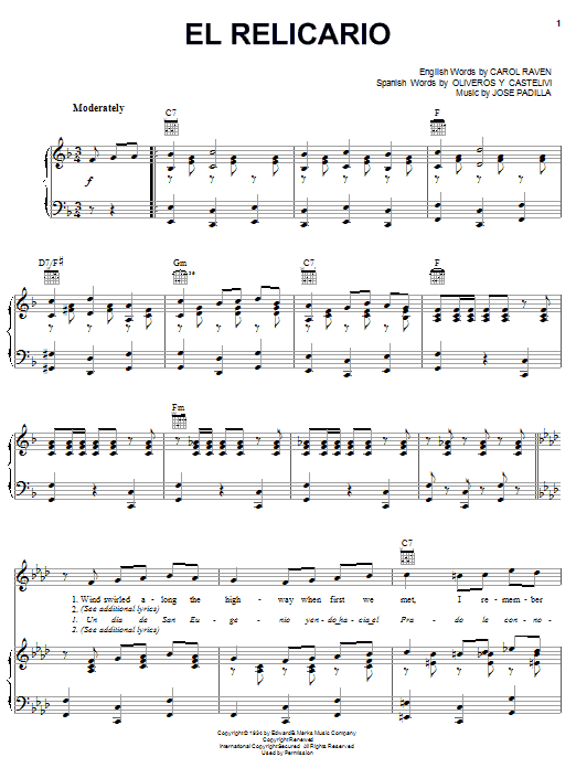 El Relicario (Shrine Of Love) (Piano, Vocal & Guitar Chords (Right-Hand Melody)) von Carol Raven
