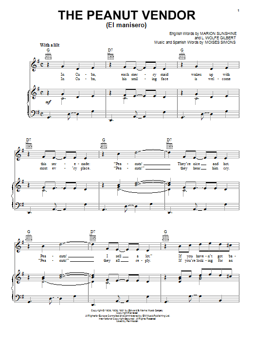 The Peanut Vendor (El Manisero) (Piano, Vocal & Guitar Chords (Right-Hand Melody)) von Stan Kenton