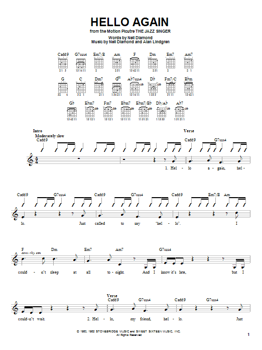 Hello Again (Easy Guitar) von Neil Diamond