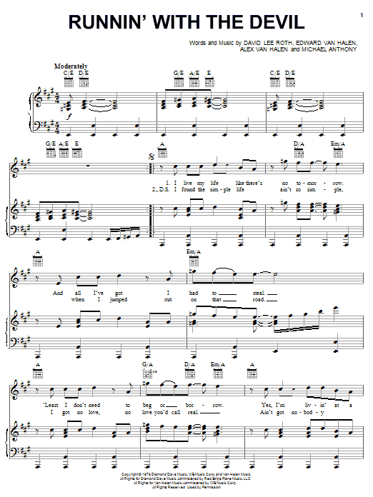 Runnin' With The Devil (Piano, Vocal & Guitar Chords (Right-Hand Melody)) von Van Halen