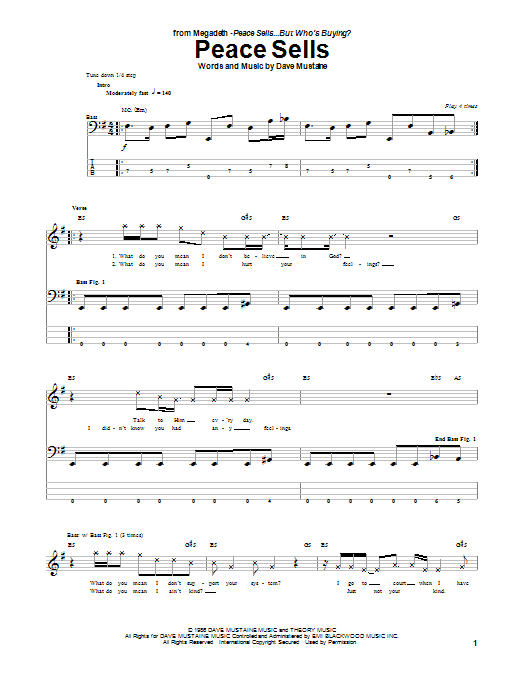 Peace Sells (Bass Guitar Tab) von Megadeth