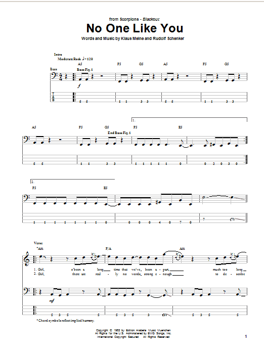 No One Like You (Bass Guitar Tab) von Scorpions