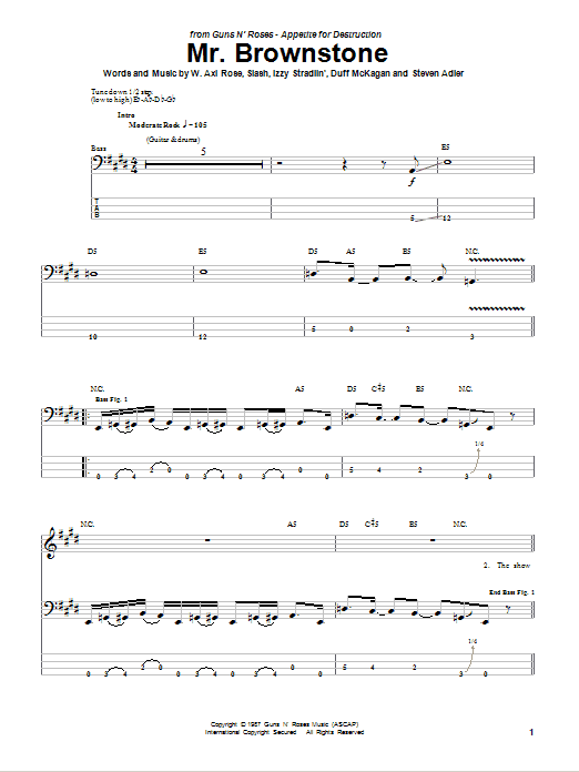 Mr. Brownstone (Bass Guitar Tab) von Guns N' Roses