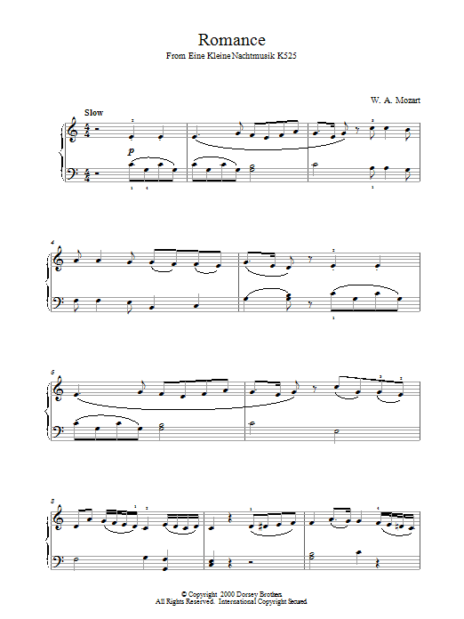 Romance From Eine Kleine Nachtmusik K525 (Piano Solo) von Wolfgang Amadeus Mozart