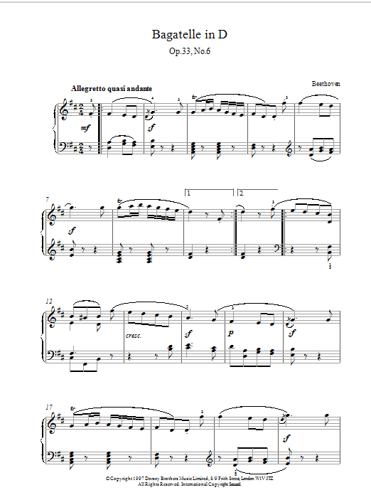 Bagatelle Op.33 No.6 (Piano Solo) von Ludwig van Beethoven