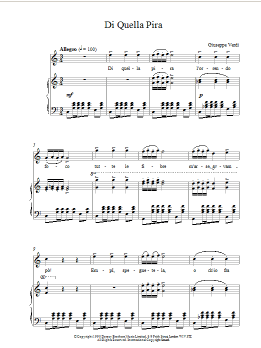 Di Quella Pira (Piano, Vocal & Guitar Chords) von Giuseppe Verdi