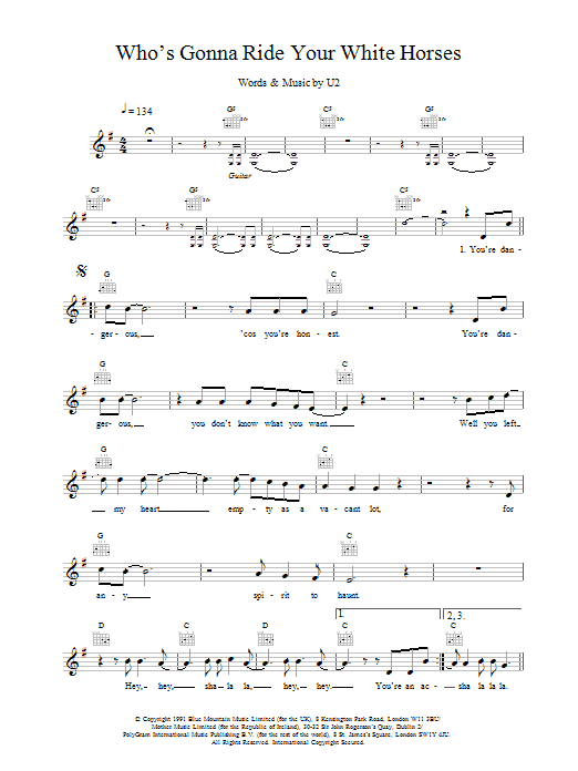 Who's Gonna Ride Your White Horses (Lead Sheet / Fake Book) von U2