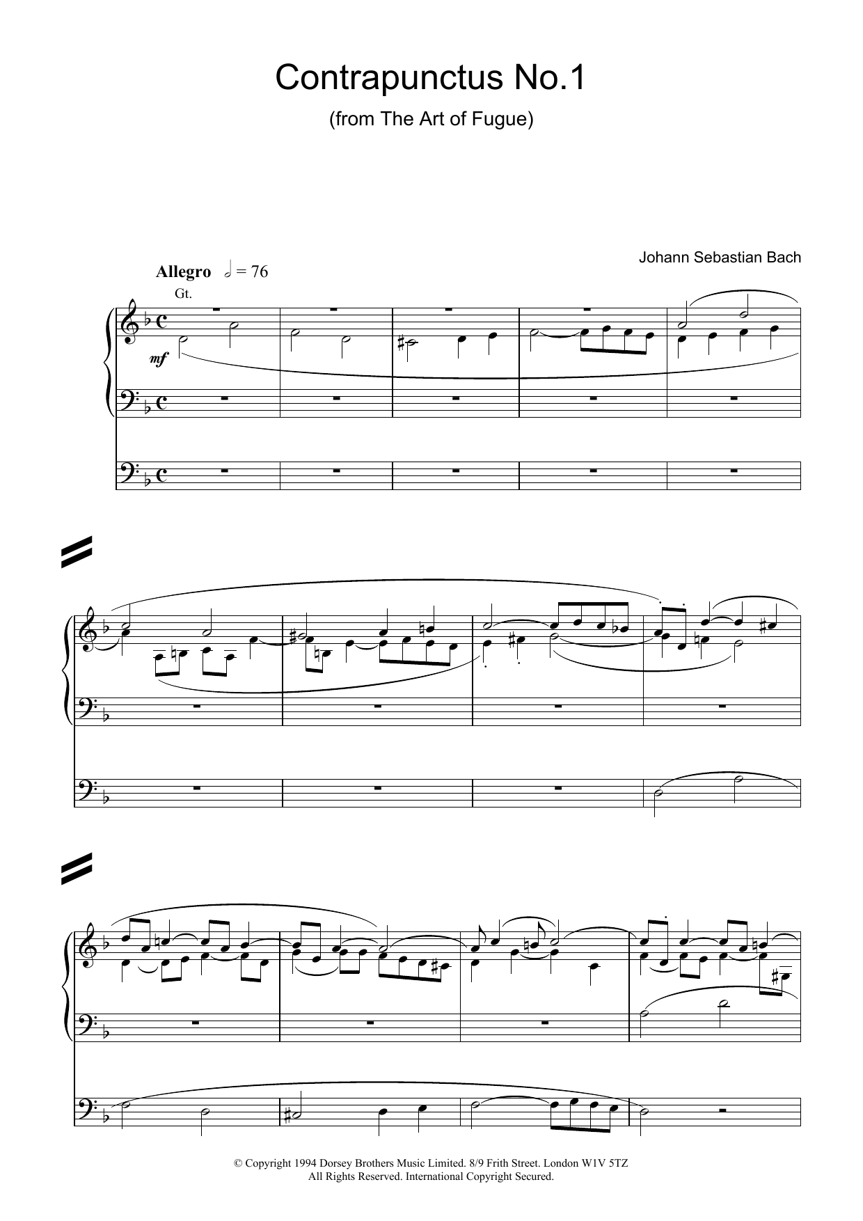 Contrapunctus No.1 from The Art of Fugue (Organ) von Johann Sebastian Bach