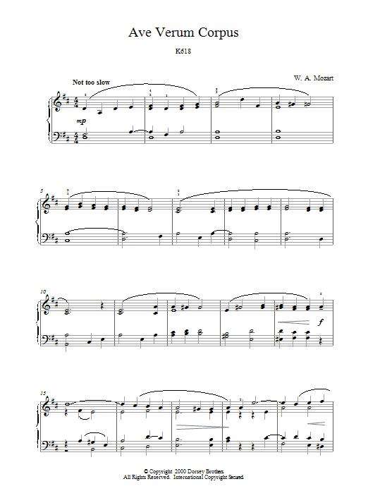 Ave Verum Corpus K618 (Piano Solo) von Wolfgang Amadeus Mozart