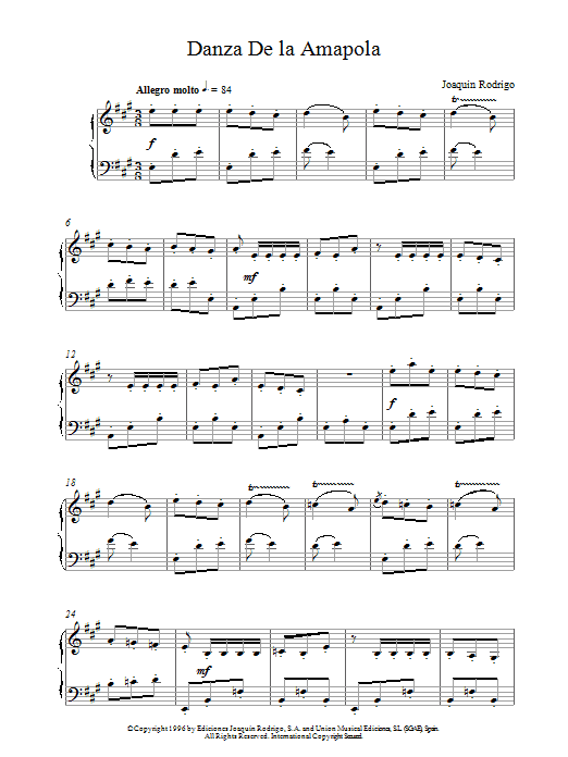 Danza De La Amapola (Piano Solo) von Joaquin Rodrigo
