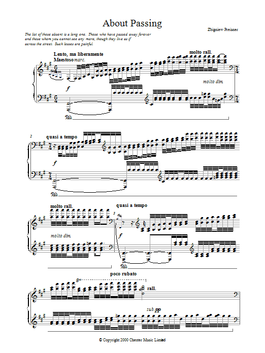 About Passing (Piano Solo) von Zbigniew Preisner