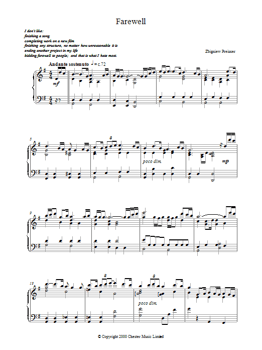 Farewell (Piano Solo) von Zbigniew Preisner