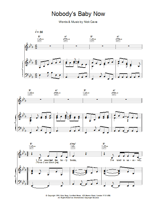 Nobody's Baby Now (Piano, Vocal & Guitar Chords) von Nick Cave