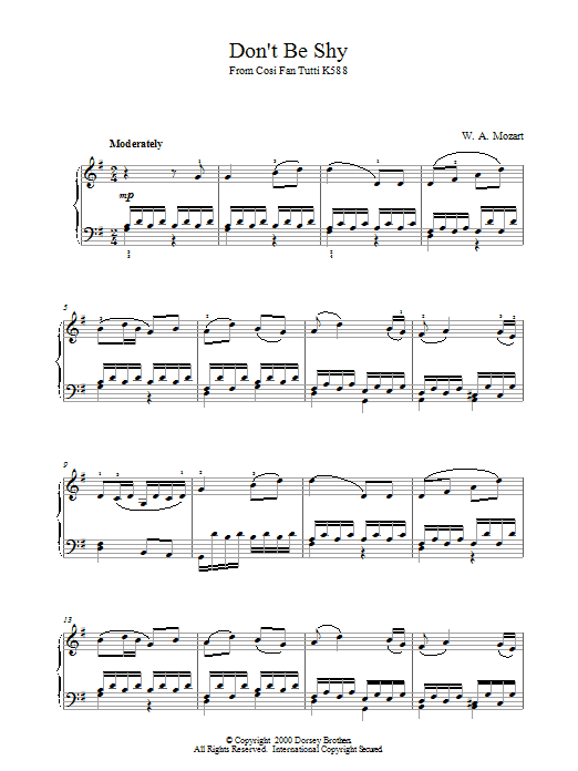 Don't Be Shy From Cosi Fan Tutti K588 (Piano Solo) von Wolfgang Amadeus Mozart