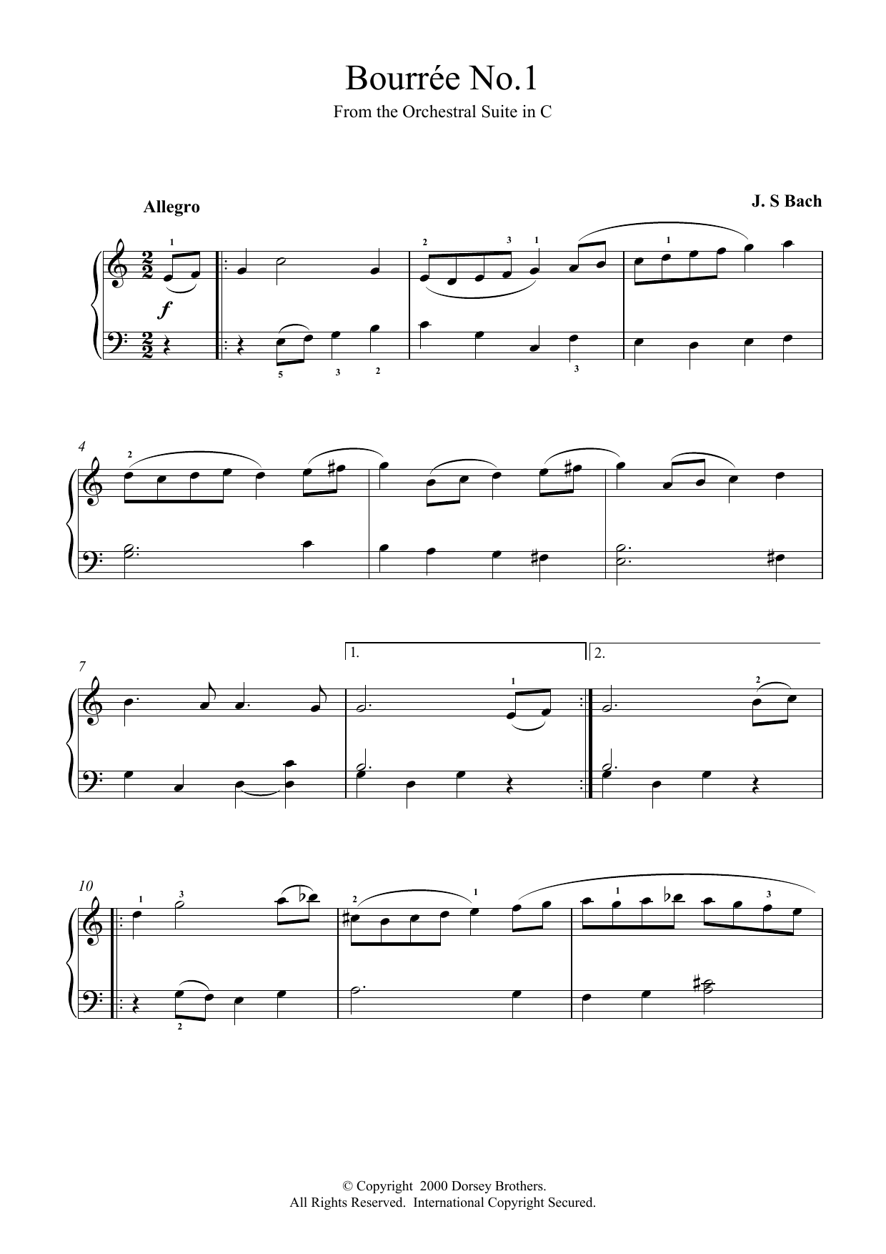 Bourree No.1 (Piano Solo) von Johann Sebastian Bach