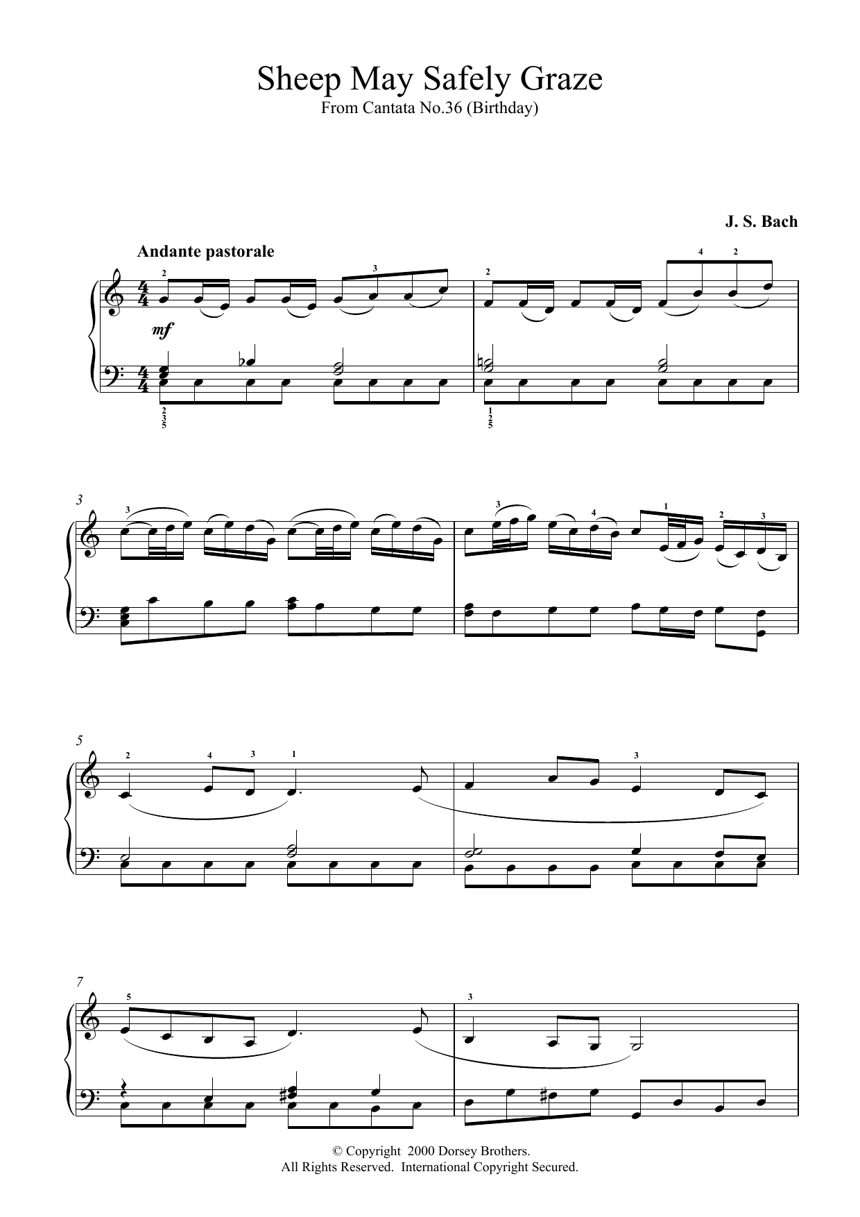 Sheep May Safely Graze (Piano Solo) von Johann Sebastian Bach