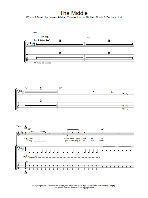 The Middle (Bass Guitar Tab) von Jimmy Eat World