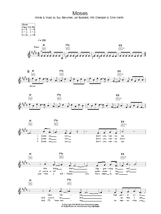 Moses (Lead Sheet / Fake Book) von Coldplay