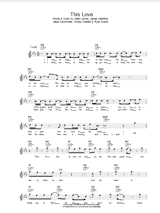 This Love (Lead Sheet / Fake Book) von Maroon 5