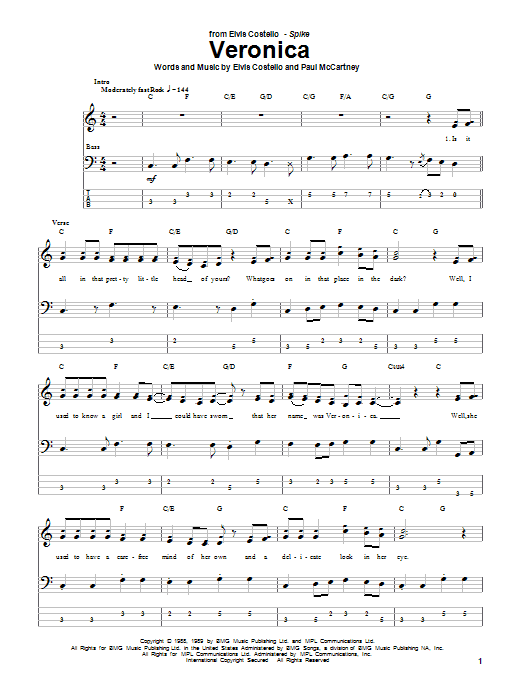 Veronica (Bass Guitar Tab) von Elvis Costello